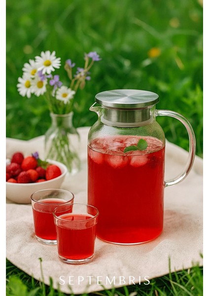 Premium 1.5 Lt Borosilikat Cam Sürahi – Metal Kapaklı Şık Karaf