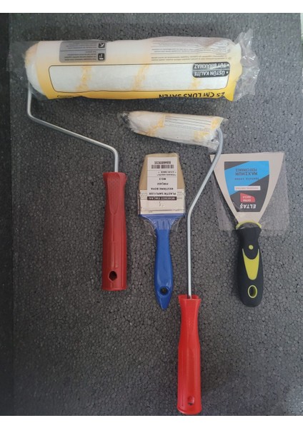 25 cm Rulo + Parmak Rulo + 3 Numara Kestirme Fırça ve Spatula Seti – Iç Cephe Boyama Için Tam Set