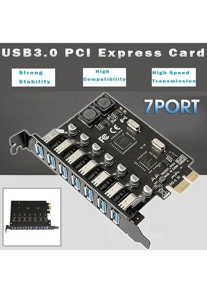 Plus PX-4899 7 Port USB Hub, Pcı Expres Usb3.0 Kart 7 Port Çoklayıcı, Pcı Ex Usb3.0 Çoklayıcı Kart (Win7/8/10/11, Linux, Macos) indirimleri