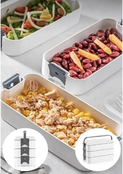 Home 1260 ml 3 Katlı 6 Bölmeli Bpa'sız Pp Plastik Sefer Taşıma ve Beslenme Çantası, Kilitli Bento Lunch Box, Mikrodalgaya Uygun, Çatal ve Kaşık Dahil (Krem) fırsatları