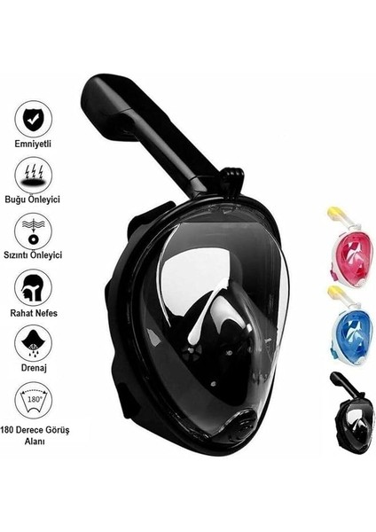Yüz Dalış Maskesi Buğu Önleyici Şnorkel Fullface Yüzücü Maskesi Siyah indirimleri
