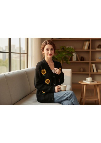 Şardonlu Pamuklu Çiçek Motifli Hırka fiyatları