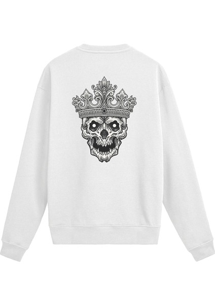 Sırt Baskılı Taçlı Kurukafa Tasarımlı Sweatshirt