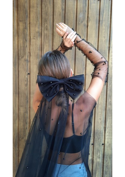 Duvak, 2 Li Set Parmaksız Gelin Eldiveni Inci Boncuklu Eldiven Kolluk,incili Fiyonk Bağ,duvak Seti