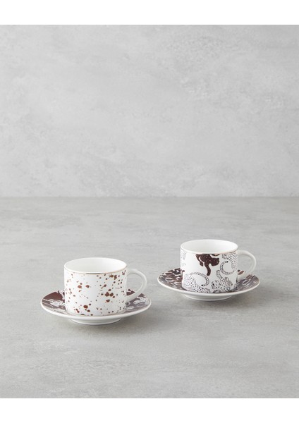 Feline New Bone China 4 Parça 2 Kişilik Kahve Fincan Takımı 100 ml Kahverengi