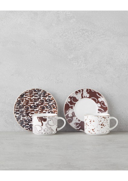 Feline New Bone China 4 Parça 2 Kişilik Kahve Fincan Takımı 100 ml Kahverengi fiyatları