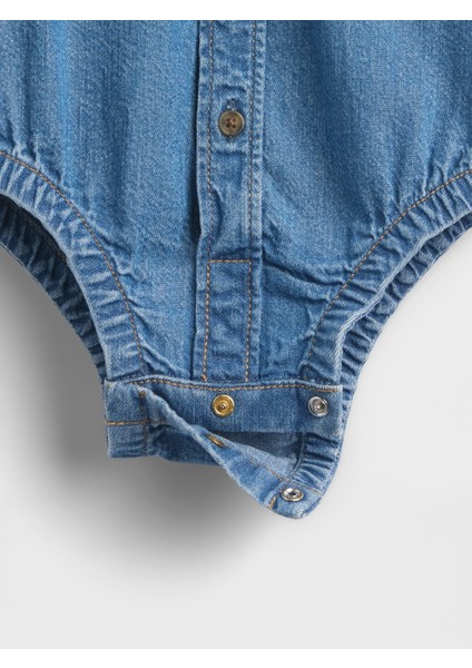 Bebek Mavi Denim Düğmeli Bodysuit fiyatları