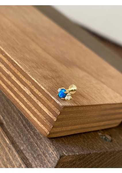 925 Ayar Gümüş Opal ve Zirkon Taşlı Dudak Helix Tragus Kıkırdak Piercingi Gümüş Piercing