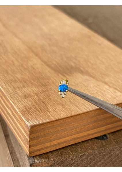 925 Ayar Gümüş Opal ve Zirkon Taşlı Dudak Helix Tragus Kıkırdak Piercingi Gümüş Piercing fiyatları