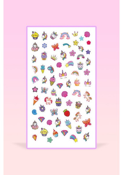 Çok Renkli Unicorn Temalı Kız Çocuk Tırnak Sticker