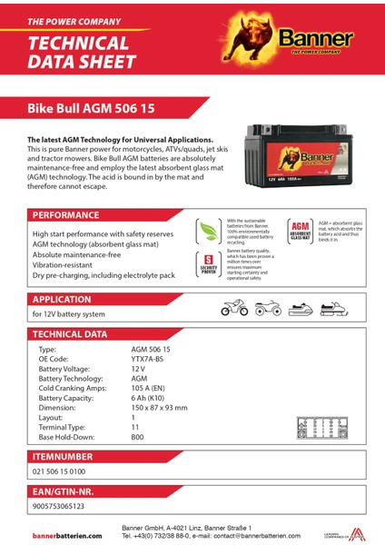 12 V 6 Ah Yatık Motor Aküsü BTX7A-BS - YTX7A-BS fiyatları