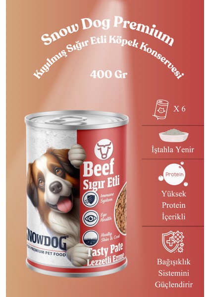 6 Adet Snow Dog Premium Kıyılmış Sığır Etli Köpek Konservesi 400GR