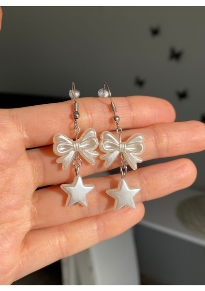 Coquette Aesthetic Incili Fiyonk Küpe