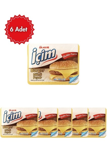 Içim Dilimli Burger Peyniri 200 gr x 6 Adet – Tam Yağlı, Mükemmel Erime, Pratik Kullanım