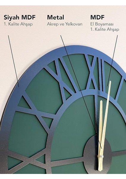 Yaprak Yeşil Roma Dekoratif Duvar Saati 50X50 Cm,salon Saati,oturma Odası Saati,el Yapımı Saat indirimleri