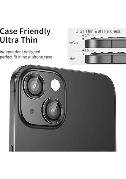 Iphone Alüminyum Alaşım Çerçeveli Tempered Glass Kamera Lens Koruyucu (Iphone 13, Black) fırsatları