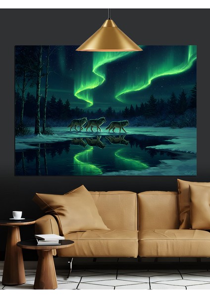 Kuzey Işıkları Dekoratif Kanvas - Mdf Ahşap Tablo