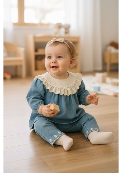 Ikili Kız Kot Elbise Takım