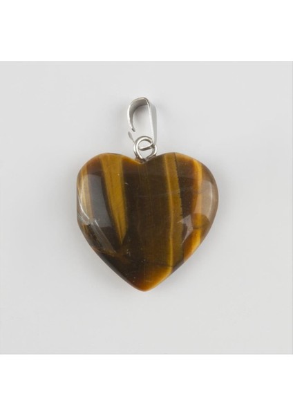 Nrzsnt Kaplangözü Kalpli Doğaltaş Kolye Ucu-Kahverengi