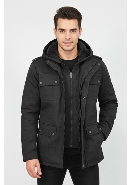 Erkek Spor Kanvas Kapüşonlu Parka 85133 BGL-ST04882