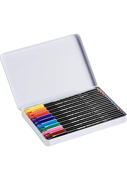 1200 Ince Uçlu Keçeli Kalem - 10 Parlak Renkli Set - Metal Kutu - Yuvarlak Uçlu 1 mm modelleri