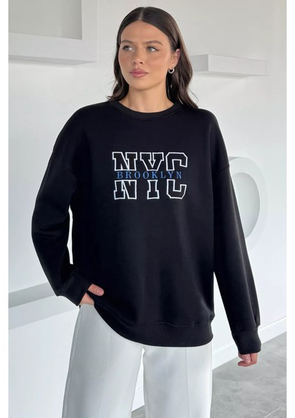 Nakışlı Üç Iplik Şardonlu Kadın Sweatshirt P-00018506