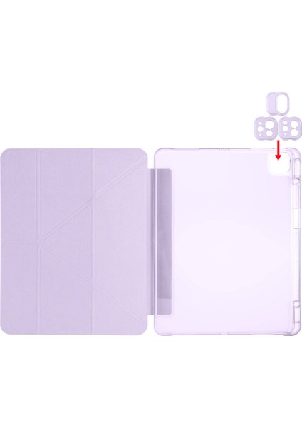 Apple iPad Pro 13 2025 M5 Kılıf Maks Tri Folding Kalem Bölmeli Standlı Kılıf - Mor modelleri