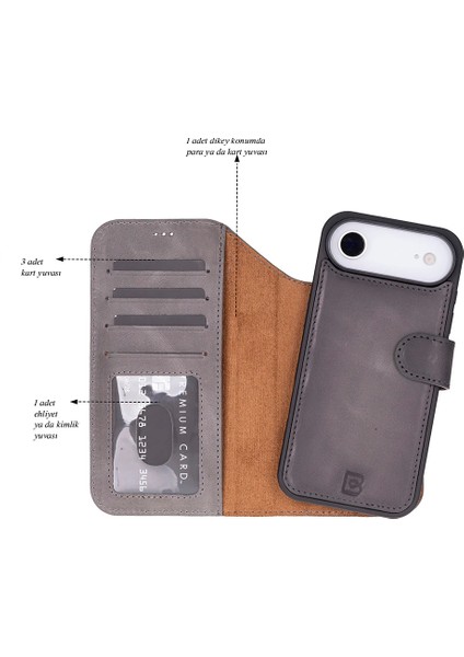 iPhone 17 Air Uyumlu Hakiki Deri Magsafe ve Rfıd Koruma Özellikli Çıkarılabilir Cüzdanlı Kılıf indirimleri