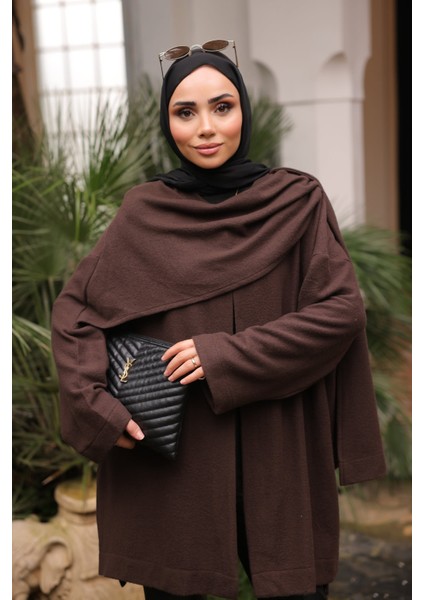 Kahverengi Şal Detaylı Dokulu Hırka modelleri