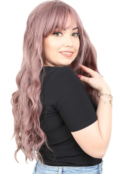 Perçemli Uzun Su Dalgası Fiber Sentetik Peruk- Gül Kurusu fiyatları