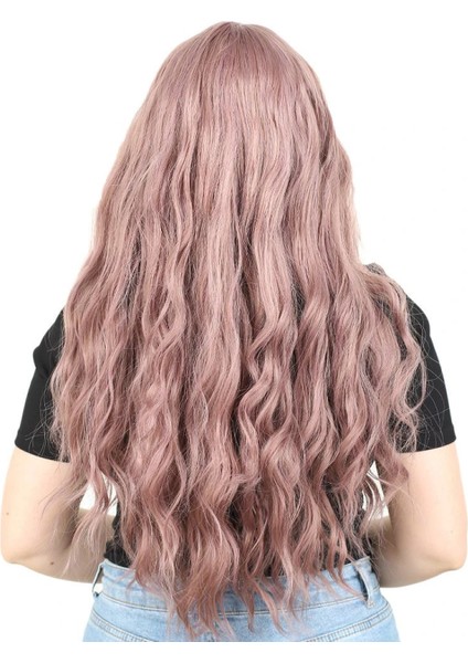 Perçemli Uzun Su Dalgası Fiber Sentetik Peruk- Gül Kurusu fırsatları