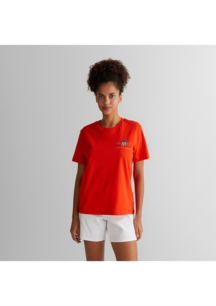 Kadın Turuncu Regular Fit Bisiklet Yaka Logolu T-Shirt