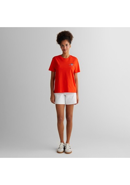 Kadın Turuncu Regular Fit Bisiklet Yaka Logolu T-Shirt modelleri