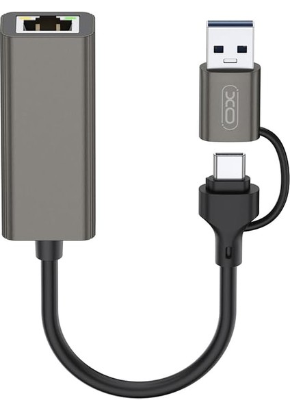 Simple Is Beauty Ethernet Dönüştürücü HUB018, USB ve Type-C Den Ethernet'e Dönüştürücü, 10-100MBPS Destekler, Işletim Sistemleri Ile Uyumlu, Tak Çalıştır, Stabil Bağlantı, Gri