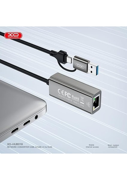 Simple Is Beauty Ethernet Dönüştürücü HUB018, USB ve Type-C Den Ethernet'e Dönüştürücü, 10-100MBPS Destekler, Işletim Sistemleri Ile Uyumlu, Tak Çalıştır, Stabil Bağlantı, Gri modelleri