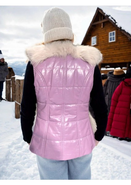 Kadın Fermuarlı Koyun Derisi Tilki Kürkü - Beyaz fırsatları