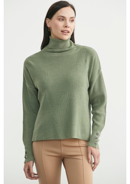 Tam Balıkçı Arkası Uzun Triko Kazak - Çağla Yeşili modelleri