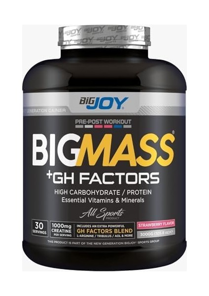 Bigjoy Bigmass Gh Factor Karbonhidrat Tozu - Çilek Aromalı 1 Paket(1 x 3000 G)