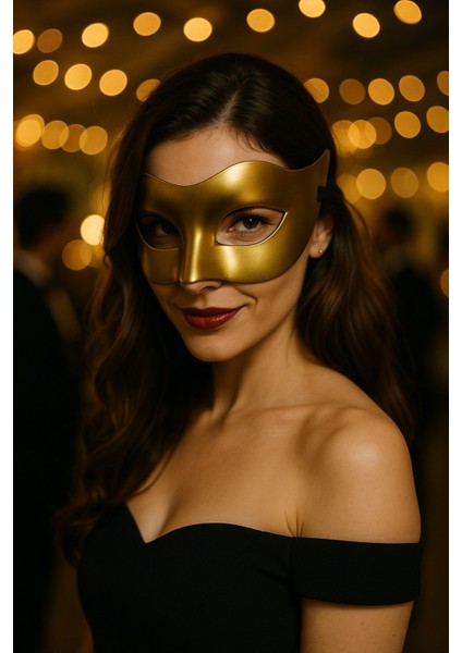 Altın Renk Parti Maskesi Yarım Yüz Şık Kostüm Aksesuarı Göz Bandı Maskeli Balo ve Etkinlik Maskesi modelleri