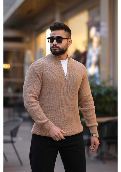 Kalın Örgü Fermuarlı Kazak