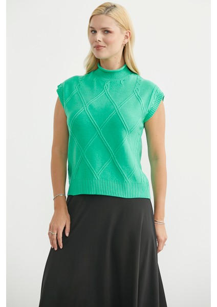 Dik Yaka Kolsuz Triko Süveter - Yeşil fiyatları