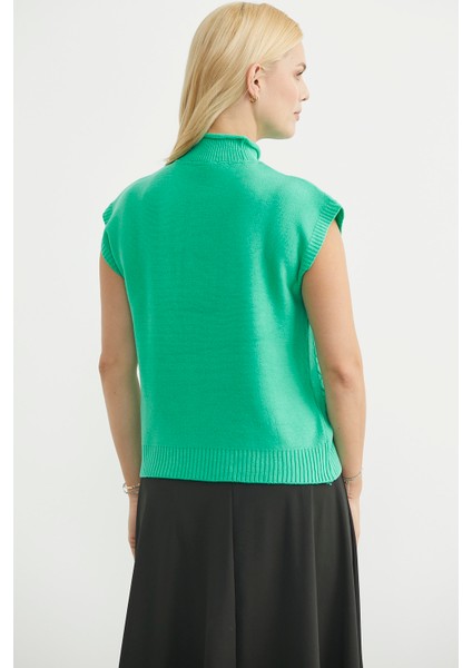 Dik Yaka Kolsuz Triko Süveter - Yeşil indirimleri