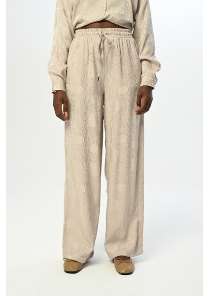 Kadın Beli Lastikli Bol Paça Karışık Desenli Pantolon