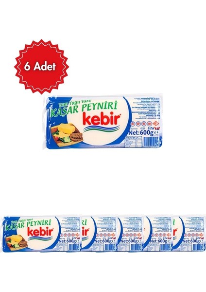 Taze Kaşar Peyniri 600 gr x 6 Adet – Tam Yağlı, Doğal Süt Lezzeti, Uzayan Kıvam