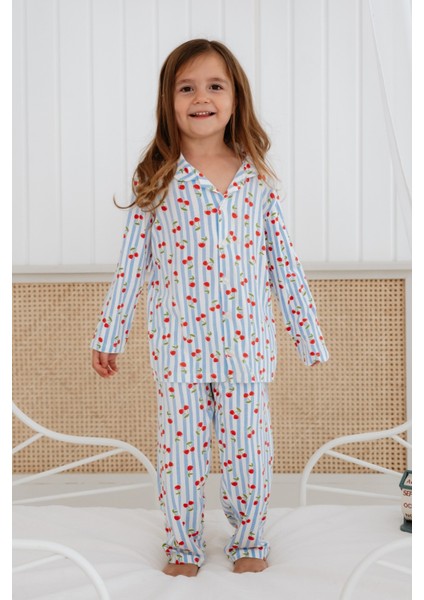 Bambu Kumaş Önden Düğmeli Kız Çocuk Pijama Takımı