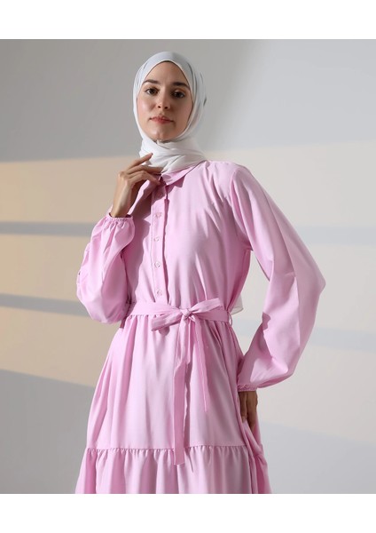 Kadın 100% Pamuk Viskon Desenli Pembe Tesettür Elbise fırsatları