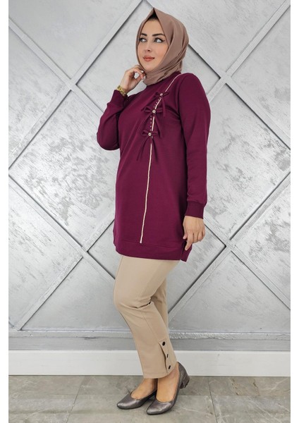 Kadın Düğme Taş Detaylı Biyeli Tesettür Tunik