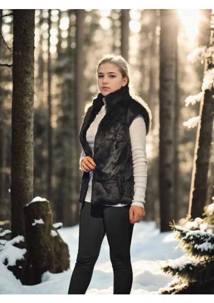 Kadın Kolsuz Hakiki Kürk - Siyah modelleri