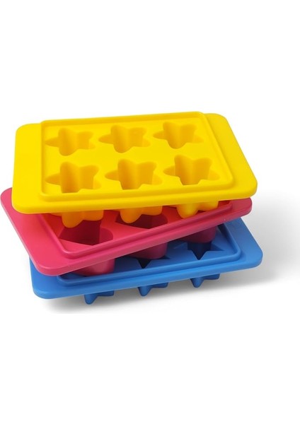 Plastik 6 Bölmeli 3 Desenli Buz Kalıbı Seti, Yıldız-Kalp-Çiçek Desenli Buz Kalıbı 3 Set (13CM*8CM*3CM) Eğlenceli ve Pratik
