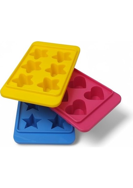 Plastik 6 Bölmeli 3 Desenli Buz Kalıbı Seti, Yıldız-Kalp-Çiçek Desenli Buz Kalıbı 3 Set (13CM*8CM*3CM) Eğlenceli ve Pratik modelleri